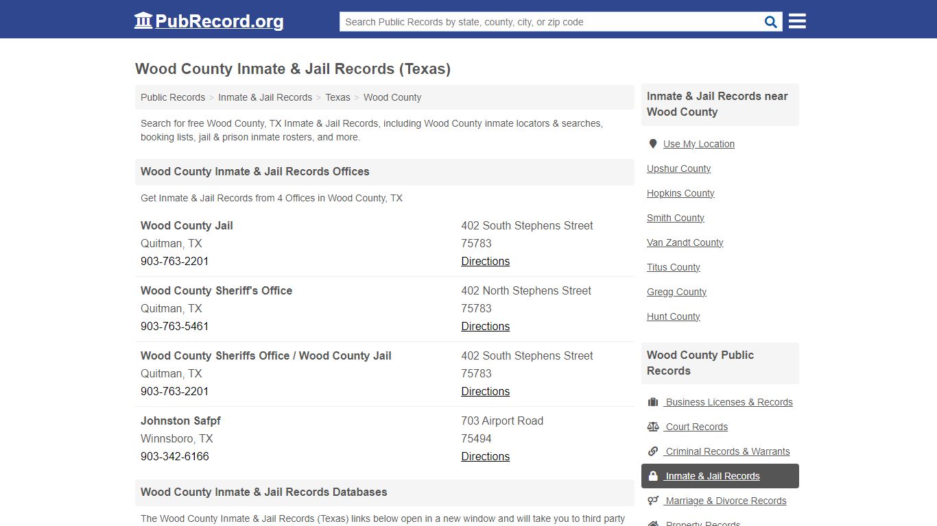 Wood County Inmate & Jail Records (Texas) - Free Public Records Search